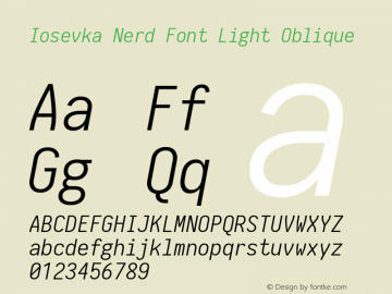 Iosevka Term Light Oblique Nerd Font Complete 1.14.0; ttfautohint (v1.7.9-c794) Font Sample