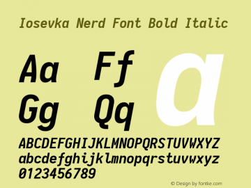 Iosevka Term Bold Italic Nerd Font Complete 1.14.0; ttfautohint (v1.7.9-c794) Font Sample