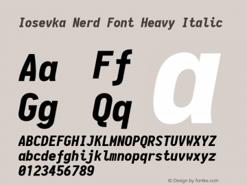 Iosevka Term Heavy Italic Nerd Font Complete 1.14.0; ttfautohint (v1.7.9-c794) Font Sample