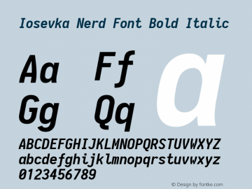 Iosevka Bold Italic Nerd Font Complete 1.14.0; ttfautohint (v1.7.9-c794) Font Sample