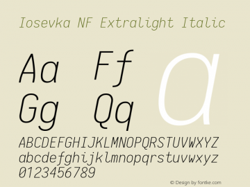 Iosevka Term Extralight Italic Nerd Font Complete Windows Compatible 1.14.0; ttfautohint (v1.7.9-c794) Font Sample