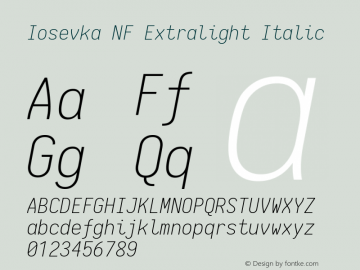 Iosevka Extralight Italic Nerd Font Complete Windows Compatible 1.14.0; ttfautohint (v1.7.9-c794) Font Sample