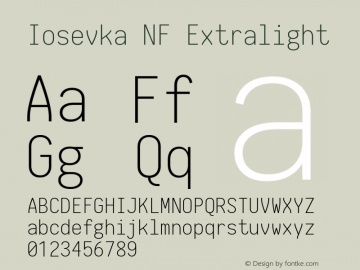 Iosevka Term Extralight Nerd Font Complete Windows Compatible 1.14.0; ttfautohint (v1.7.9-c794) Font Sample