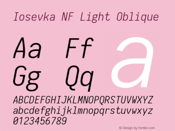 Iosevka Light Oblique Nerd Font Complete Windows Compatible 1.14.0; ttfautohint (v1.7.9-c794) Font Sample