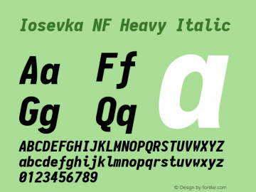 Iosevka Heavy Italic Nerd Font Complete Mono Windows Compatible 1.14.0; ttfautohint (v1.7.9-c794) Font Sample