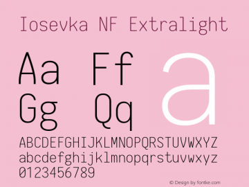 Iosevka Extralight Nerd Font Complete Mono Windows Compatible 1.14.0; ttfautohint (v1.7.9-c794) Font Sample