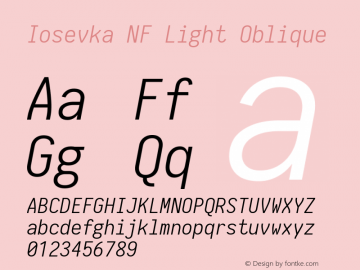 Iosevka Light Oblique Nerd Font Complete Mono Windows Compatible 1.14.0; ttfautohint (v1.7.9-c794) Font Sample