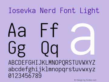Iosevka Light Nerd Font Complete 1.14.0; ttfautohint (v1.7.9-c794) Font Sample