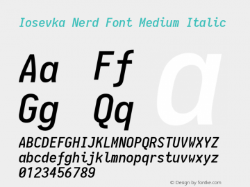 Iosevka Medium Italic Nerd Font Complete 1.14.0; ttfautohint (v1.7.9-c794) Font Sample