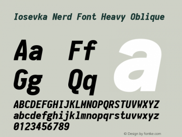 Iosevka Term Heavy Oblique Nerd Font Complete 1.14.0; ttfautohint (v1.7.9-c794) Font Sample