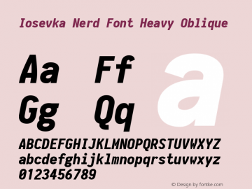 Iosevka Heavy Oblique Nerd Font Complete 1.14.0; ttfautohint (v1.7.9-c794) Font Sample