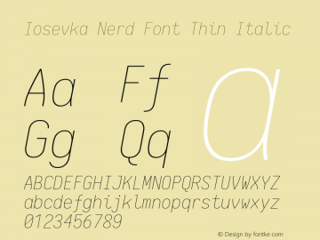 Iosevka Term Thin Italic Nerd Font Complete 1.14.0; ttfautohint (v1.7.9-c794) Font Sample