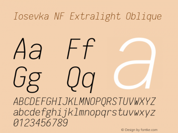 Iosevka Extralight Oblique Nerd Font Complete Windows Compatible 1.14.0; ttfautohint (v1.7.9-c794) Font Sample