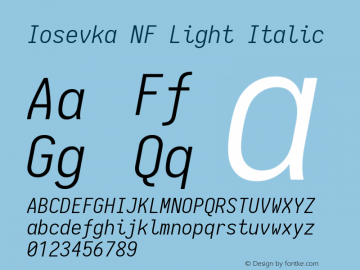Iosevka Light Italic Nerd Font Complete Windows Compatible 1.14.0; ttfautohint (v1.7.9-c794)图片样张