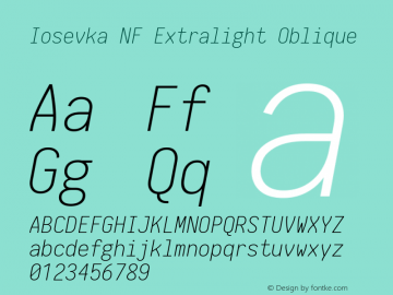 Iosevka Extralight Oblique Nerd Font Complete Mono Windows Compatible 1.14.0; ttfautohint (v1.7.9-c794)图片样张