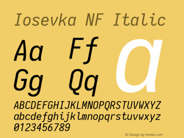 Iosevka Term Italic Nerd Font Complete Mono Windows Compatible 1.14.0; ttfautohint (v1.7.9-c794) Font Sample
