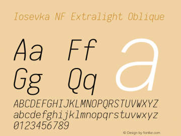 Iosevka Term Extralight Oblique Nerd Font Complete Mono Windows Compatible 1.14.0; ttfautohint (v1.7.9-c794) Font Sample