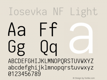 Iosevka Term Light Nerd Font Complete Windows Compatible 1.14.0; ttfautohint (v1.7.9-c794) Font Sample