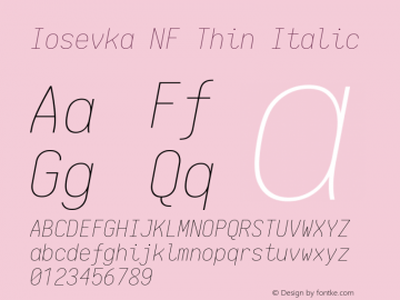 Iosevka Term Thin Italic Nerd Font Complete Mono Windows Compatible 1.14.0; ttfautohint (v1.7.9-c794) Font Sample