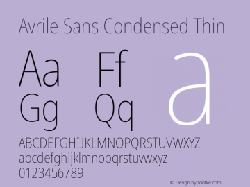 Avrile Sans Condensed Thin Version 2.001; ttfautohint (v1.8.2)图片样张