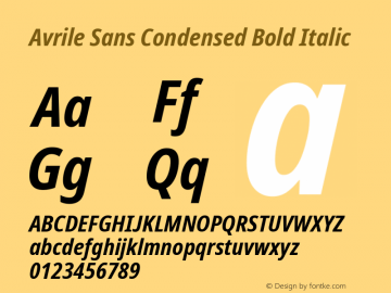 Avrile Sans Condensed Bold Italic Version 2.001; ttfautohint (v1.8.2)图片样张