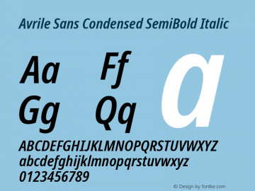 Avrile Sans Condensed SemiBold Italic Version 2.001; ttfautohint (v1.8.2)图片样张