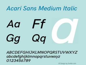 Acari Sans Medium Italic Version 1.045;January 11, 2019;FontCreator 11.5.0.2425 64-bit Font Sample
