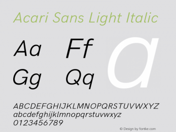 Acari Sans Light Italic Version 1.045;January 11, 2019;FontCreator 11.5.0.2425 64-bit Font Sample