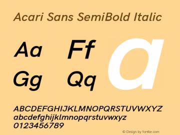 Acari Sans SemiBold Italic Version 1.045;January 11, 2019;FontCreator 11.5.0.2425 64-bit图片样张