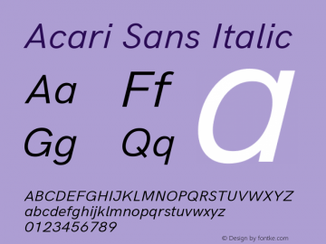 Acari Sans Italic Version 1.045;January 11, 2019;FontCreator 11.5.0.2425 64-bit Font Sample