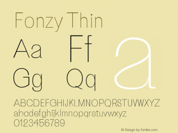 Fonzy Thin Version 1.0 Font Sample