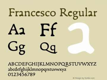 Francesco-Regular Version 1.001; ttfautohint (v1.4.1) Font Sample