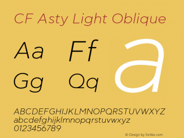 CFAsty-LightOblique Version 1.000 Font Sample