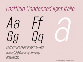 Lostfield Condensed light italic  Font Sample