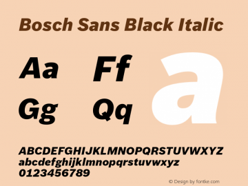 BoschSans-BlackItalic Version 1.000;PS 2.00;hotconv 1.0.38 Font Sample