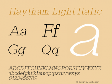 Haytham Light Italic Version 1.0 Font Sample