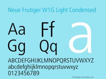 NeueFrutigerW1G-LightCond Version 2.000;com.myfonts.easy.linotype.neue-frutiger.w1g-condensed-light.wfkit2.version.49gC Font Sample