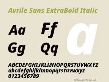 Avrile Sans ExtraBold Italic Version 2.001; ttfautohint (v1.8.2)图片样张