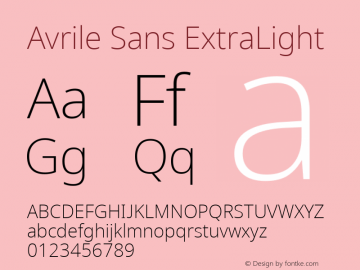 Avrile Sans ExtraLight Version 2.001; ttfautohint (v1.8.2) Font Sample