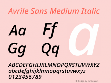 Avrile Sans Medium Italic Version 2.001; ttfautohint (v1.8.2) Font Sample