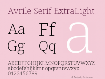 Avrile Serif ExtraLight Version 2.001 Font Sample