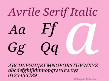 Avrile Serif Italic Version 2.001 Font Sample