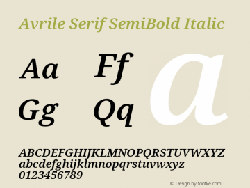 Avrile Serif SemiBold Italic Version 2.001 Font Sample