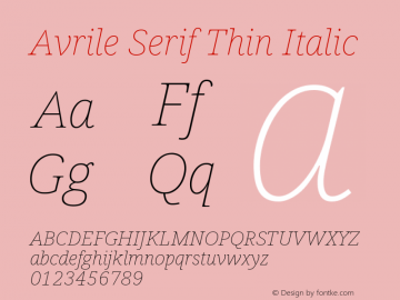 Avrile Serif Thin Italic Version 2.001 Font Sample