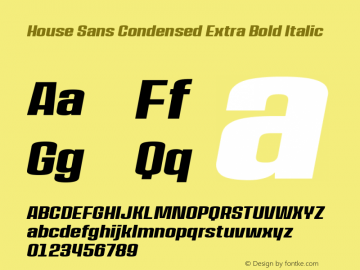 House Sans Cond ExtBd Ita Version 1.000;PS 001.000;hotconv 1.0.88;makeotf.lib2.5.64775;YWFTv17 Font Sample