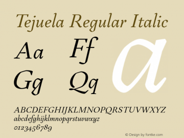 Tejuela-RegularItalic Version 1.000;PS 001.000;hotconv 1.0.88;makeotf.lib2.5.64775 Font Sample