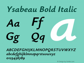 Ysabeau Bold Italic Version 0.003;PS 000.003;hotconv 1.0.88;makeotf.lib2.5.64775图片样张