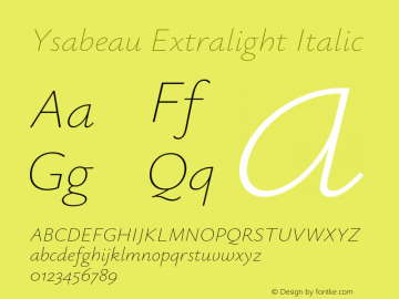 Ysabeau Extralight Italic Version 0.003;PS 000.003;hotconv 1.0.88;makeotf.lib2.5.64775图片样张