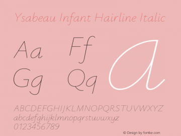 Ysabeau Infant Hairline Italic Version 0.003 Font Sample