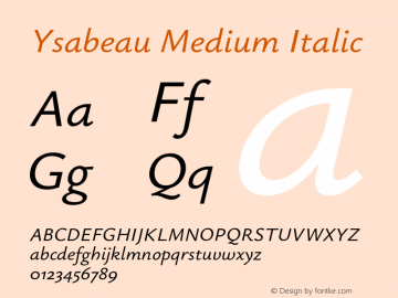 Ysabeau Medium Italic Version 0.003;PS 000.003;hotconv 1.0.88;makeotf.lib2.5.64775图片样张